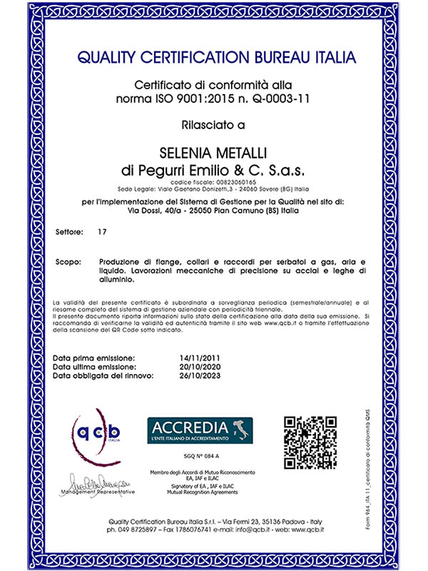 Certificato ISO 9001:2015